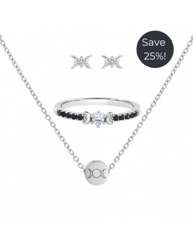 Triple Goddess Ring, Necklace & Stud Earrings Set (Save 25%) - Sterling Silver pas chere