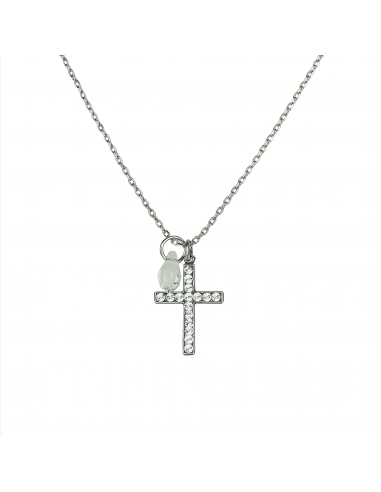 Petite Cross Pendant with Briolette in "On A Clear Day" *Custom* Fin de série